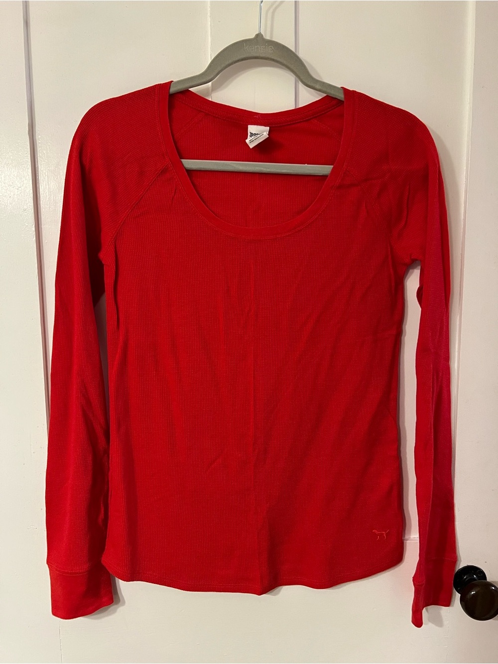 PINK Victoria's Secret Red Long-Sleeve Waffle Knit sleepwear Top